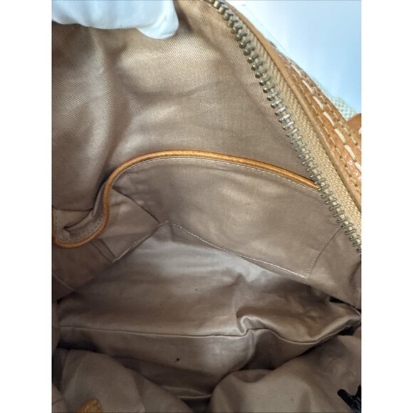 Frye Tan Leather & Canvas Mini Satchel Handbag With Double Handles & Zipper Clos - Picture 10 of 16